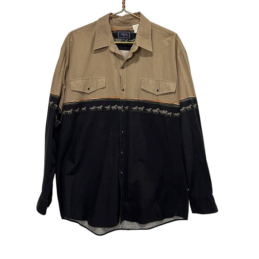 ROPER Shirt Mens XL Horse Aztec Print Pearl Snap Western Cotton LS Vintage Retro